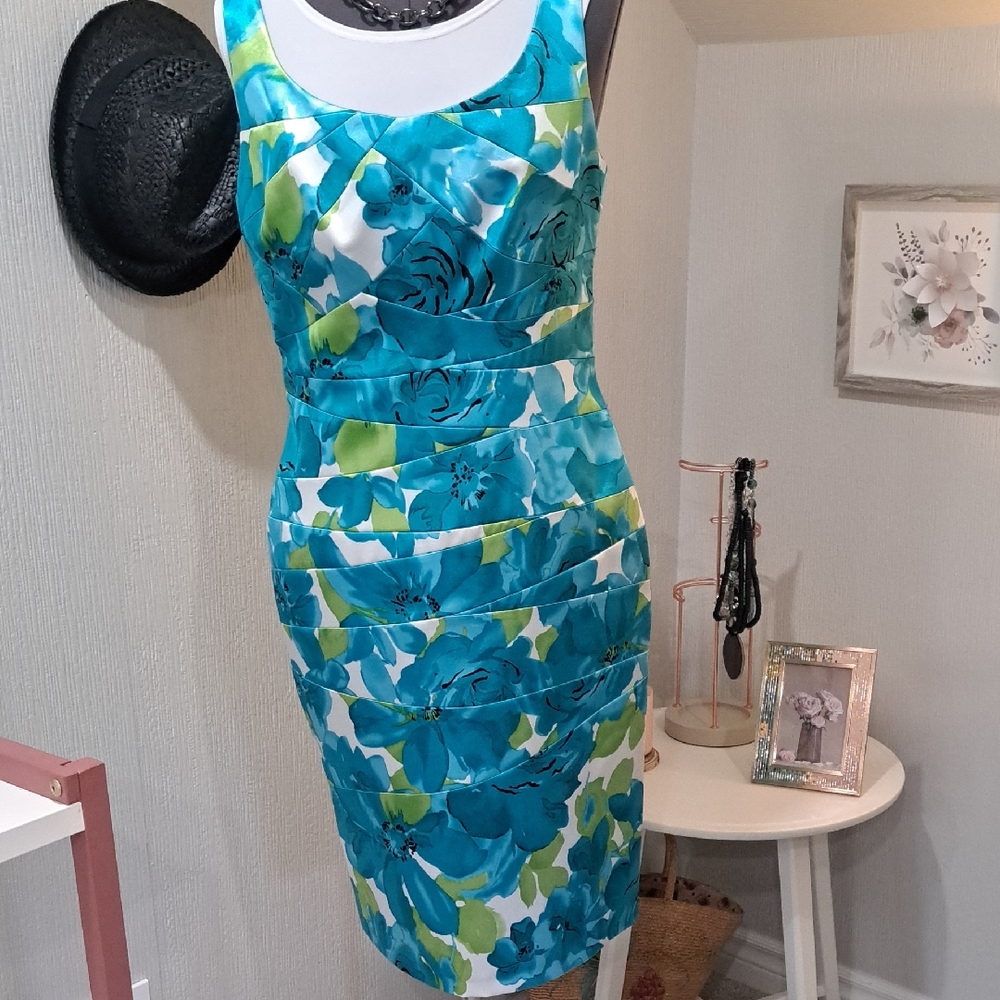 Joseph Ribkoff Turquoise Floral Sheath Dress - Women